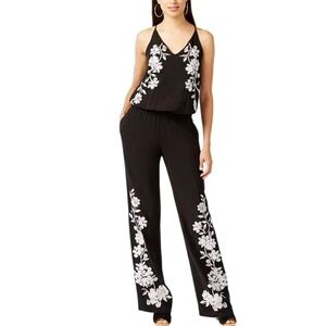 INC International Concepts The Rose Floral Embroidered Wide Leg Black‎ Jumpsuit